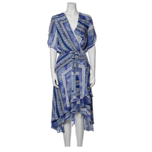 Parker Dominica Midi Dress Womens Medium Blue White Faux Wrap Dolman Sleeve - Picture 11 of 11